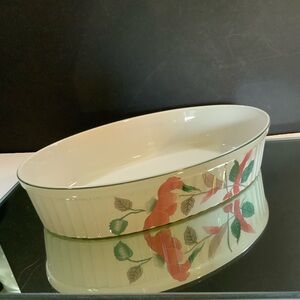 Vintage Mikasa Oval Baker Bake and Serve Silk Flowers 12 inch Diameter